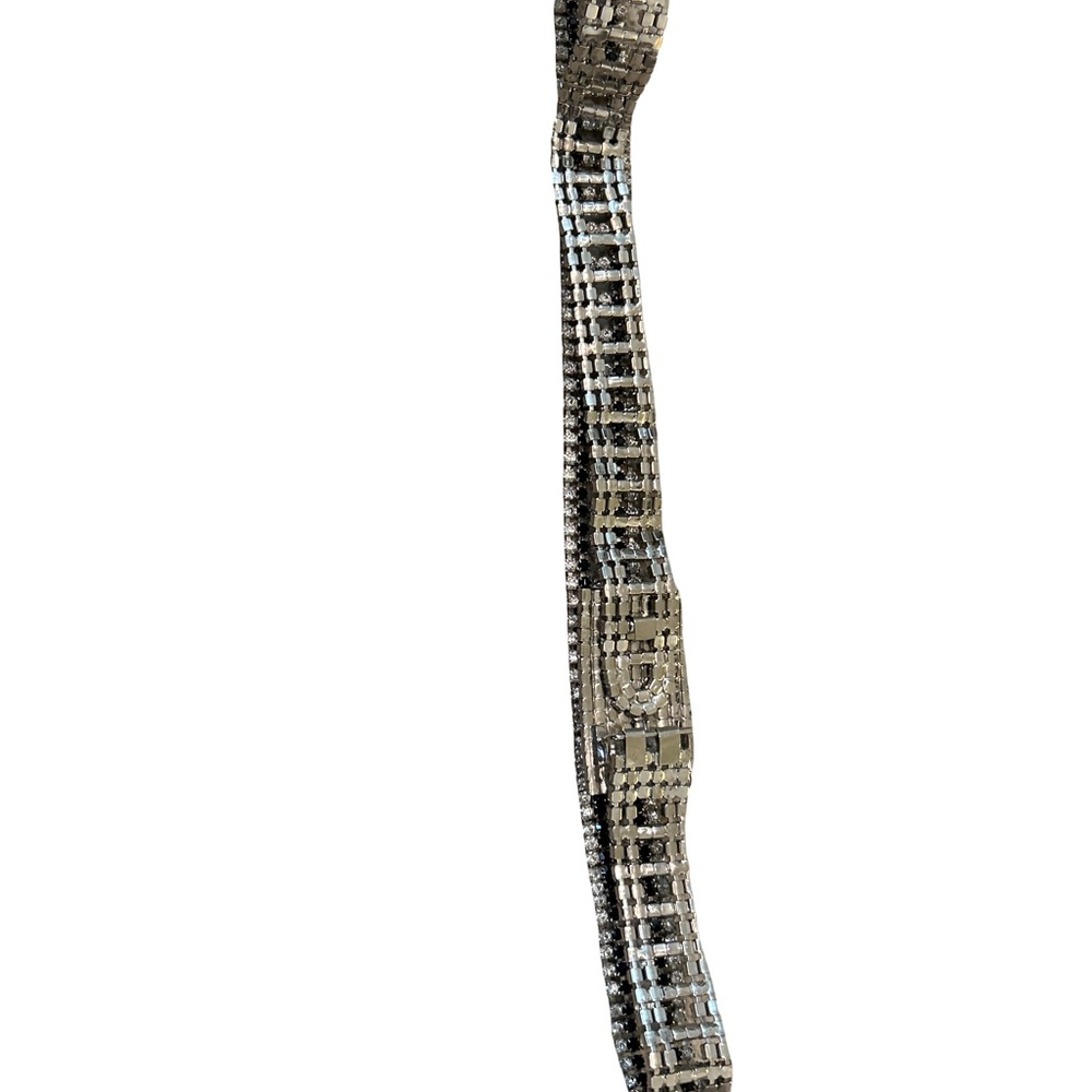 VTG 1950s Rhinestone Belt Silver Tone Black Clear Crystal 34" L Fits 30-32 Waist - Picture 14 of 16